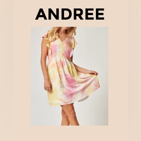 ANDREE Women’s Flutter Sleeve Fit And Flare Dress Size Large NWT - Picture 1 of 10